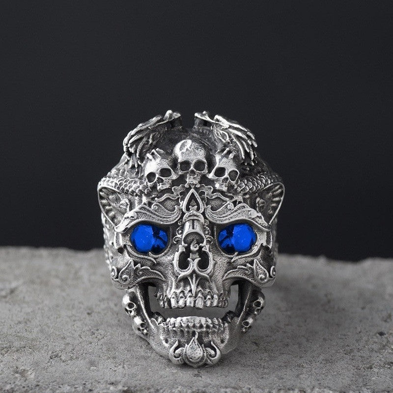 Wholesale Retro exaggerated skull men's open adjustment ring